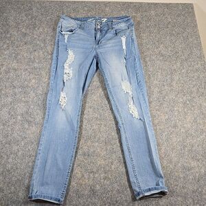 Seven 7 Distressed Jeans Women's Size 12 Ankle Skinny Mid Rise Light Wash Blue